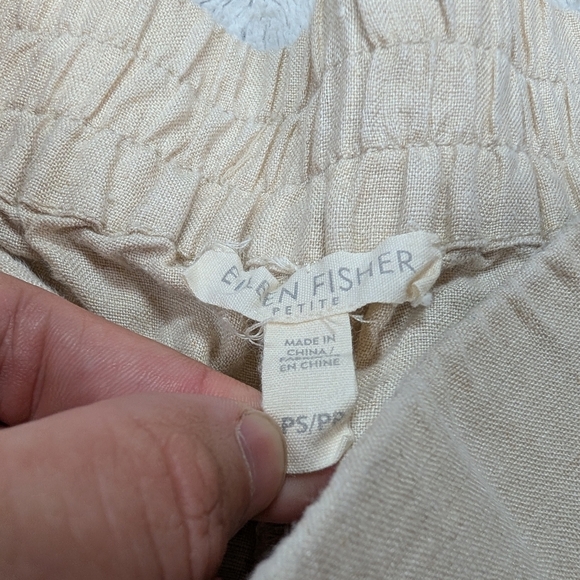 Eileen Fisher Pants Womens S Petite Beige Cream Linen Cropped Pull On Minimalist - Picture 7 of 9